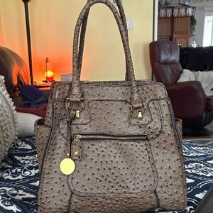 Elegant Brown Ostrich-Embossed Handbag